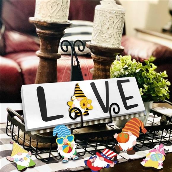 Easter Interchangeable Home Love Sign, Holiday Wood Decor w/ 12 PCS Magnet Gnome - Picture 5 of 6